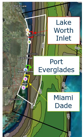 Map of Lake Worth Inlet, Port Everglads and Miami Dade